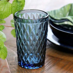 Glasses Jugs Decanters: Diamond Cut Blue Glasses | Set of 4