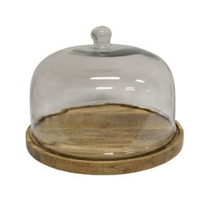 Wooden Board and Cake Dome Set