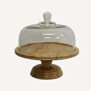 Glass Cake Dome on Wooden Stand