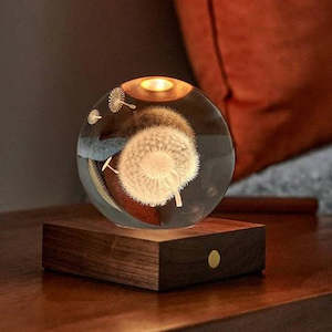 Walnut Dandelion 3D Laser engraved Light