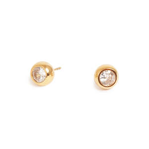 Pure Steel Solid Earring Stud with Crystal | Gold | A & C