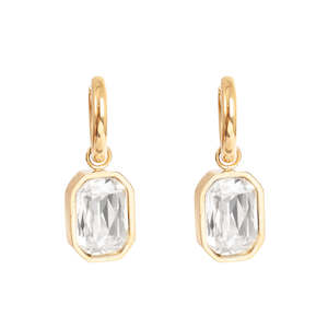 Clear Crystal Creole Earrings | Gold | A & C