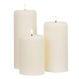 Medium LED Ribbed Wax  Pillar Candle | Black or Cream