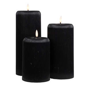 Large LED Ribbed Pillar Candle | Black or Cream