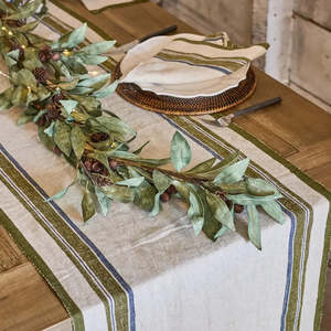 Green Selvedge Stripe Linen Table Runner