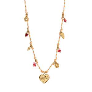 Pendants Necklaces: Cord Necklace with Heart - Gold Charms| A&C