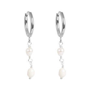 Earrings: Pure Steel Huggy Freshwater Pearl Drop |A&C