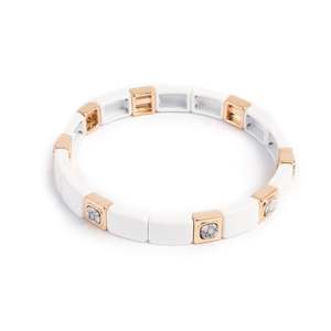 For Her: Enamel Tiles & White Stones Gold Plated Bracelet. | A&C