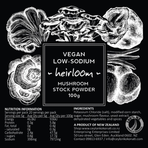 Healthy condiments - Ceylon Kokonati: Vegan Mushroom stock powder - Low Sodium 100g - Ceylon Kokonati