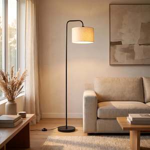 Floor Lamps: Marceau Linen Drum Floor Lamp