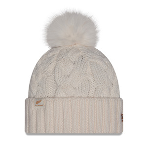All Blacks New Era Ivory Knitted Faux Fur Pom Pom Beanie