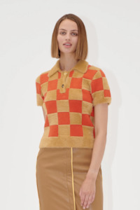 Pre Order: Stine Goya Short Sleeve Knit Polo - Mecca Orange/Curry