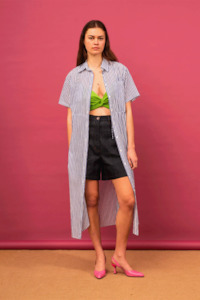 Penny Sage Coastal Shirt Dress - Dusky Blue Stripe