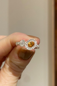 Alexandra Dodds: Alexandra Dodds Asymmetric Teeth Gem Ring - Silver Citrine/Diamond