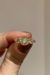 Accessories: Alexandra Dodds Triple Teeth Gem Ring - 9ct Opal & Diamond