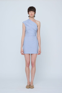 Wynn Hamlyn: Wynn Hamlyn Ruby One Shoulder Mini Dress - Blue Gingham