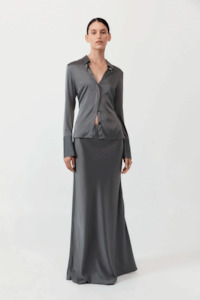 St.Agni Soft Silk Maxi Skirt - Pewter Grey