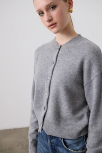 Laing Boxy Crewneck Cardigan - Grey Marle
