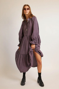 Daylight Moon Walk In the  Dark Dress - Purple Cotton Check