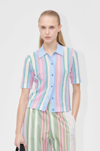 Pre Order: Stine Goya Short Sleeve Crochet Polo - Pastel Stripes