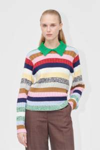 Pre Order: Stine Goya Mix Stripe Polo Collar Sweater - Stripes Mix