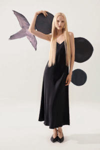 Silk Laundry 90s Slip Dress - Blanket Stitch Black