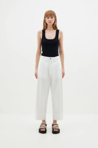 Bassike: Bassike Stretch Cotton Pleated Pant - White