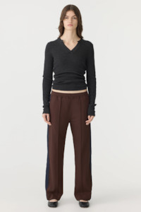 Bassike: Bassike Twill Stripe Detail Pant - Carob/Ink