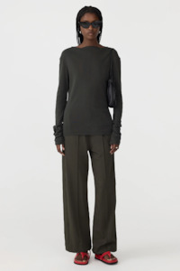 Bassike Twill Pinstitch Detail Pant - Dark Olive