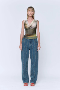 Wynn Hamlyn Cowl Silk Mesh Tank - Acid Forest
