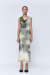 Wynn Hamlyn: Wynn Hamlyn Cowl Silk Mesh Maxi Dress - Acid Forest