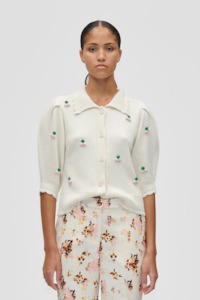 Stine Goya Bubble Knit Polo Cardigan - Vanilla