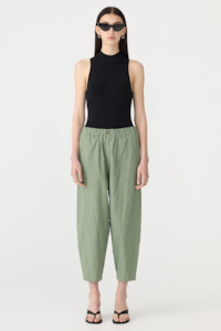 Pants: Bassike Crushed Cotton Summer Pant - Dark Sage