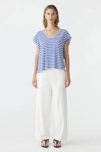 Sale: Bassike Stripe Scoop Neck Tank - Nat/Cobalt