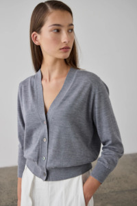 Nz Designer Laing: Laing Merino V-Neck Cardigan - Grey Marle