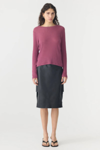 Bassike Sheer Rib L/S T-shirt - Faded Plum