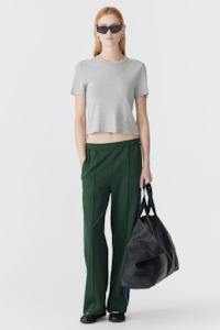 Bassike Twill Stripe Detail Pant - Pine/Marine Blue