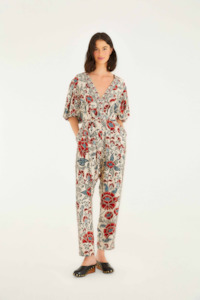 Farm Rio V Neckline Short Sleeve Jumpsuit - Francesca Sand