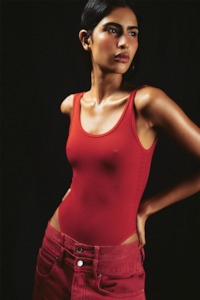 Nagnata Houndstooth Wool Bodysuit - Crimson