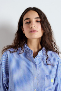 American Vintage Zatybay Shirt Short Collar - Aqua Stripes