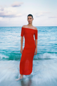 Silk Laundry Pebble Off The Shoulder Dress - Snapper