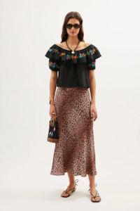 Rixo Lisette Top - Ombre Floral Embroidery Black