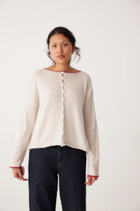 Francie Doll's Trimmed Reversible Cardigan - Ivory/Cherry Trim