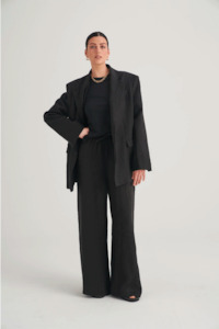 One Six Essential Wide Leg Pant Linen - Black