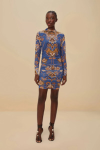 Mini Dress: Farm Rio Mini Dress - Ornament Floral Blue