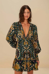 Farm Rio Jaipur Mini Dress - Black