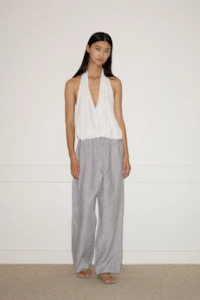 Deji Studios: Deiji Studios Double Waist Linen Pant - Haze Blue