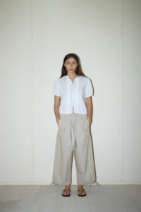 Deji Studios: Deiji Studios Drawcord Wide Leg Pant - Cream