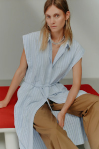 Dresses Nz: Foemina Mona Dress - Blue Stripe Seersucker