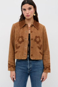Womens Jackets Nz: Rixo Dionne Jacket - Retro Daisy Applique Tan